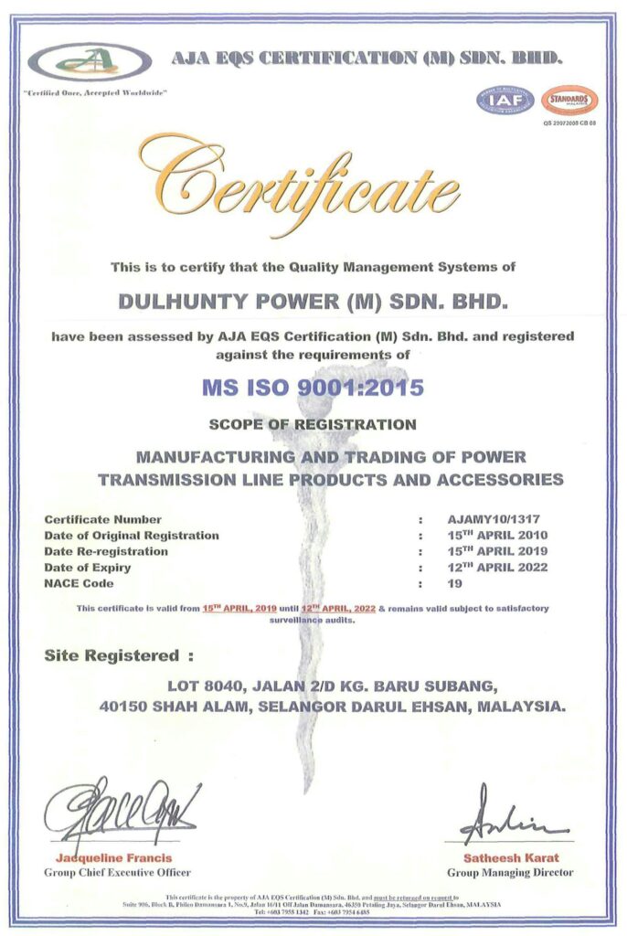 ISO, 9001, Quality, Dulhunty, Power, Malaysia